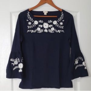 J Crew navy blue long sleeve bell sleeve top